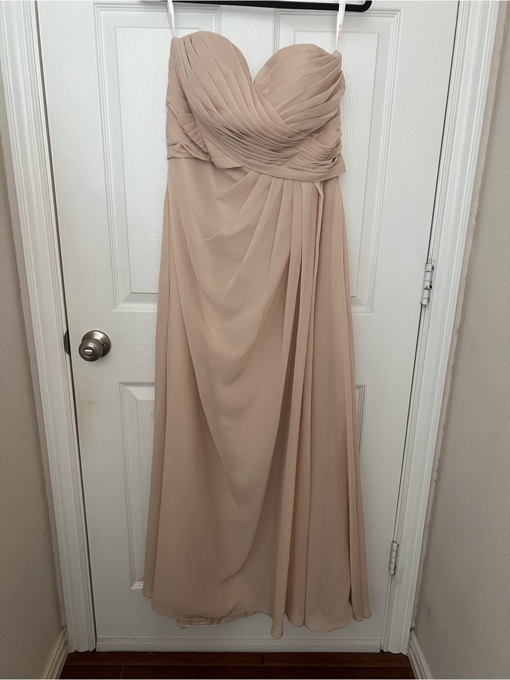 JJs House Strapless Pleated Chiffon Gown - Beige